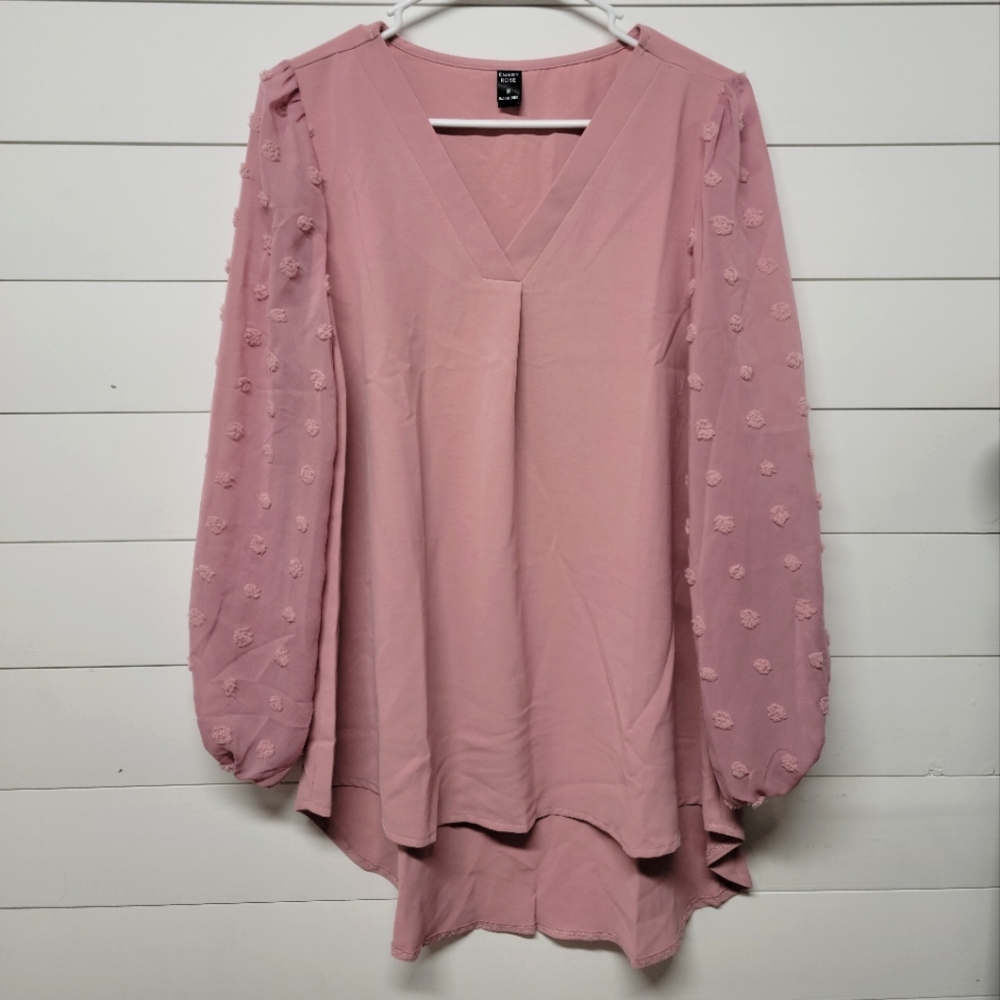 Emery Rose SHEIN Blush Pink Blouse with Puffy Sleeves High Low Back